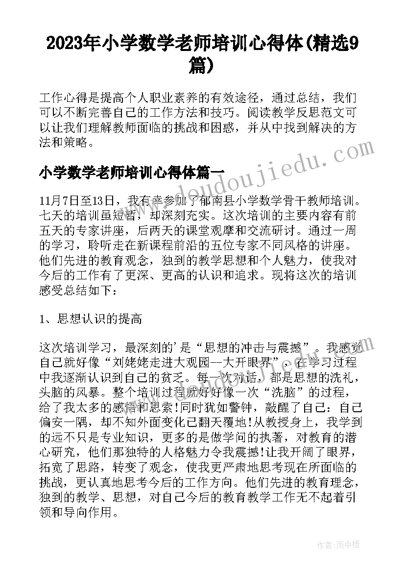 2023年小学数学老师培训心得体(精选9篇)