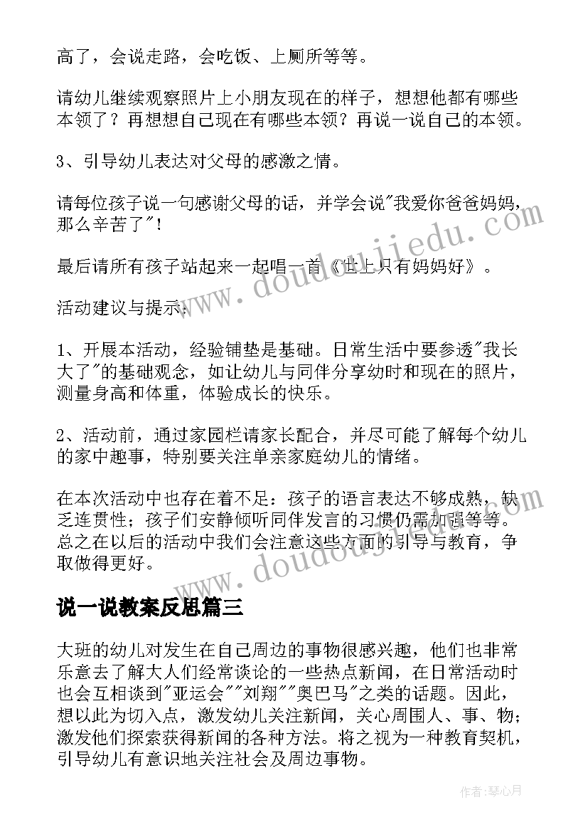 2023年说一说教案反思(大全10篇)