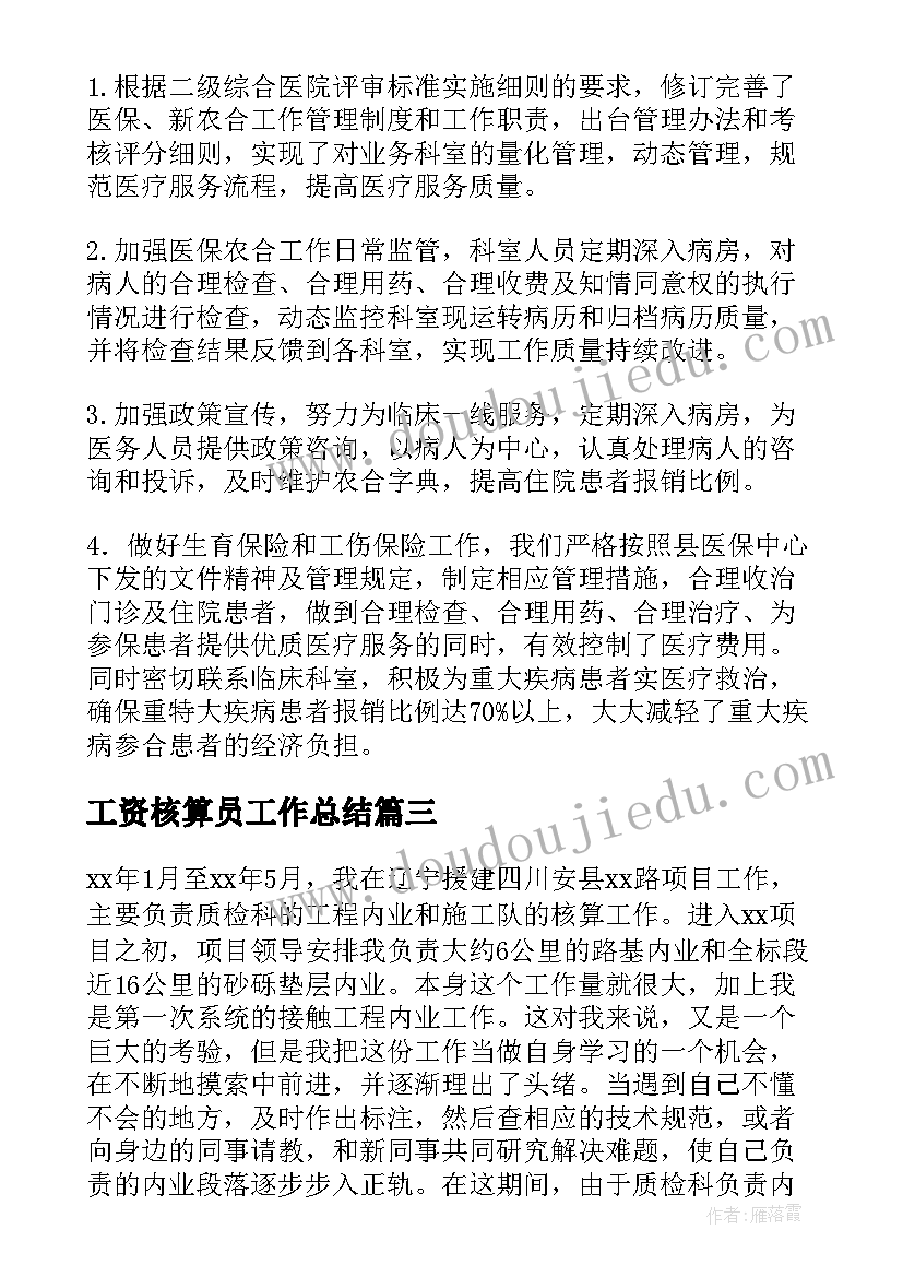 工资核算员工作总结(汇总13篇)