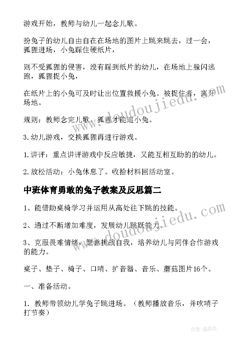 中班体育勇敢的兔子教案及反思 大班体育勇敢的小兔子教案(模板8篇)