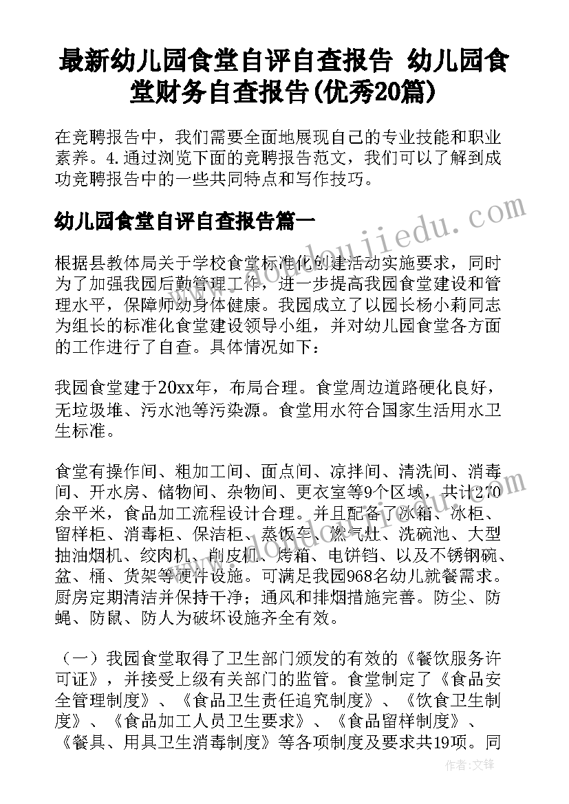 最新幼儿园食堂自评自查报告 幼儿园食堂财务自查报告(优秀20篇)