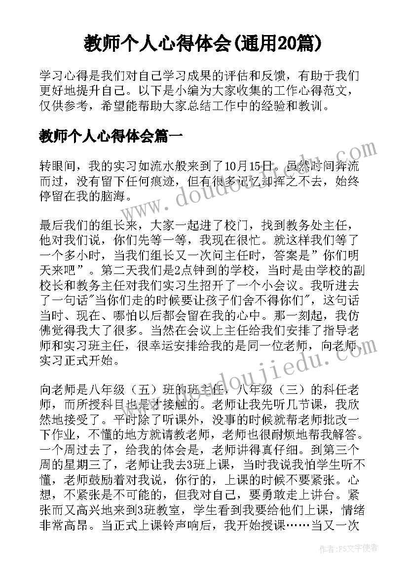 教师个人心得体会(通用20篇)