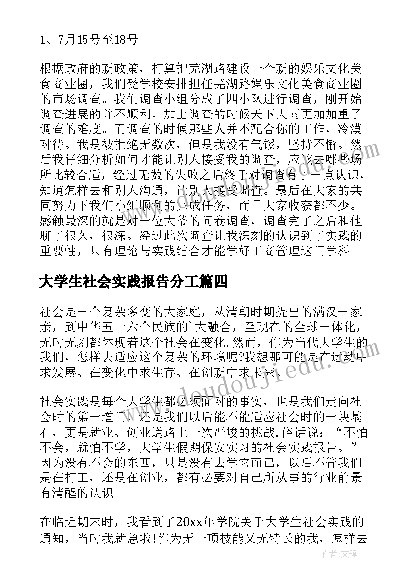 大学生社会实践报告分工 大学生社会实践实习报告(汇总13篇)