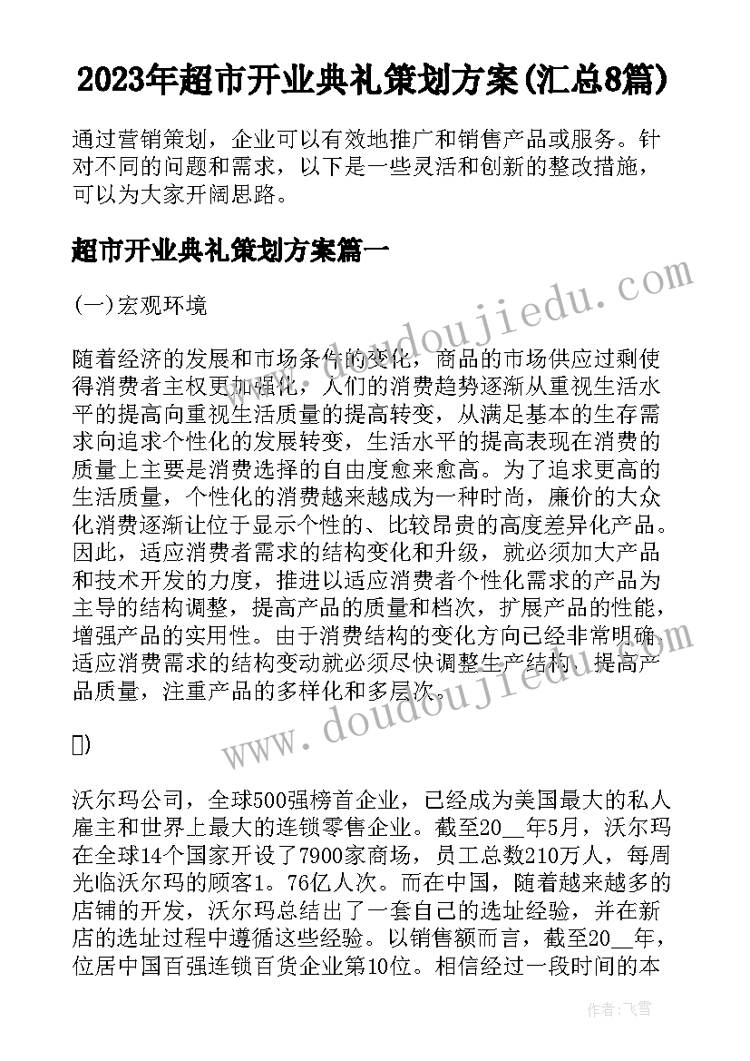 2023年超市开业典礼策划方案(汇总8篇)