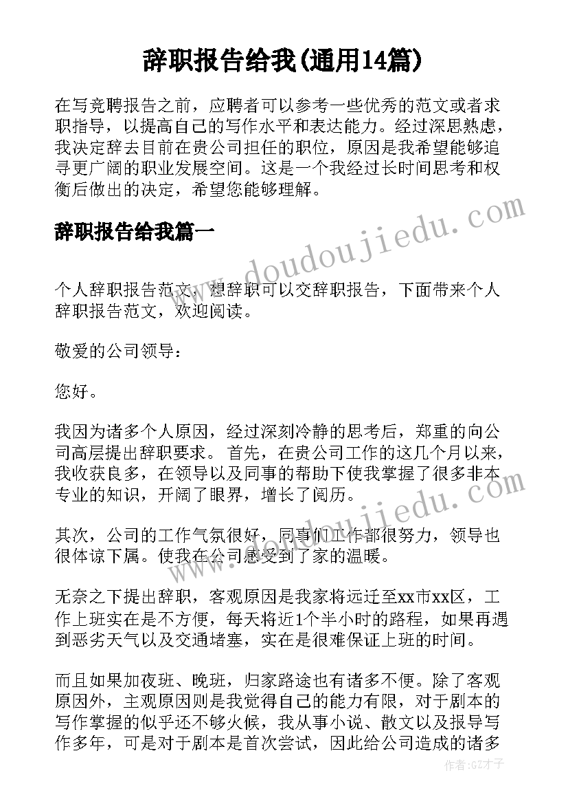 辞职报告给我(通用14篇)