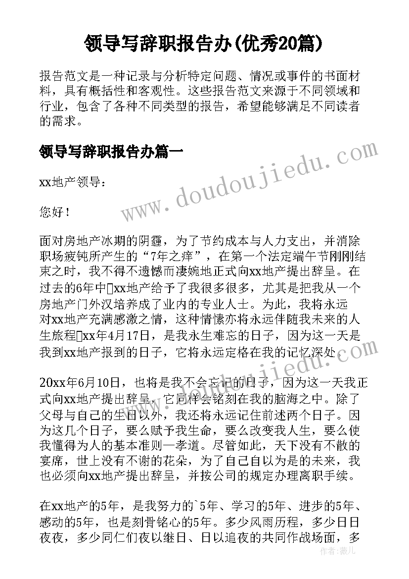 领导写辞职报告办(优秀20篇)