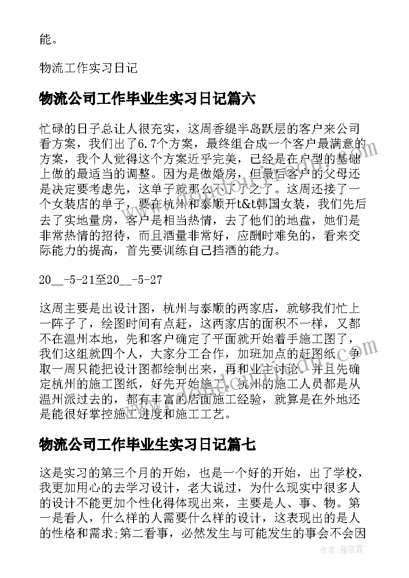 2023年物流公司工作毕业生实习日记(大全8篇)