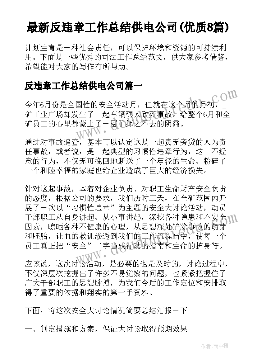 最新反违章工作总结供电公司(优质8篇)