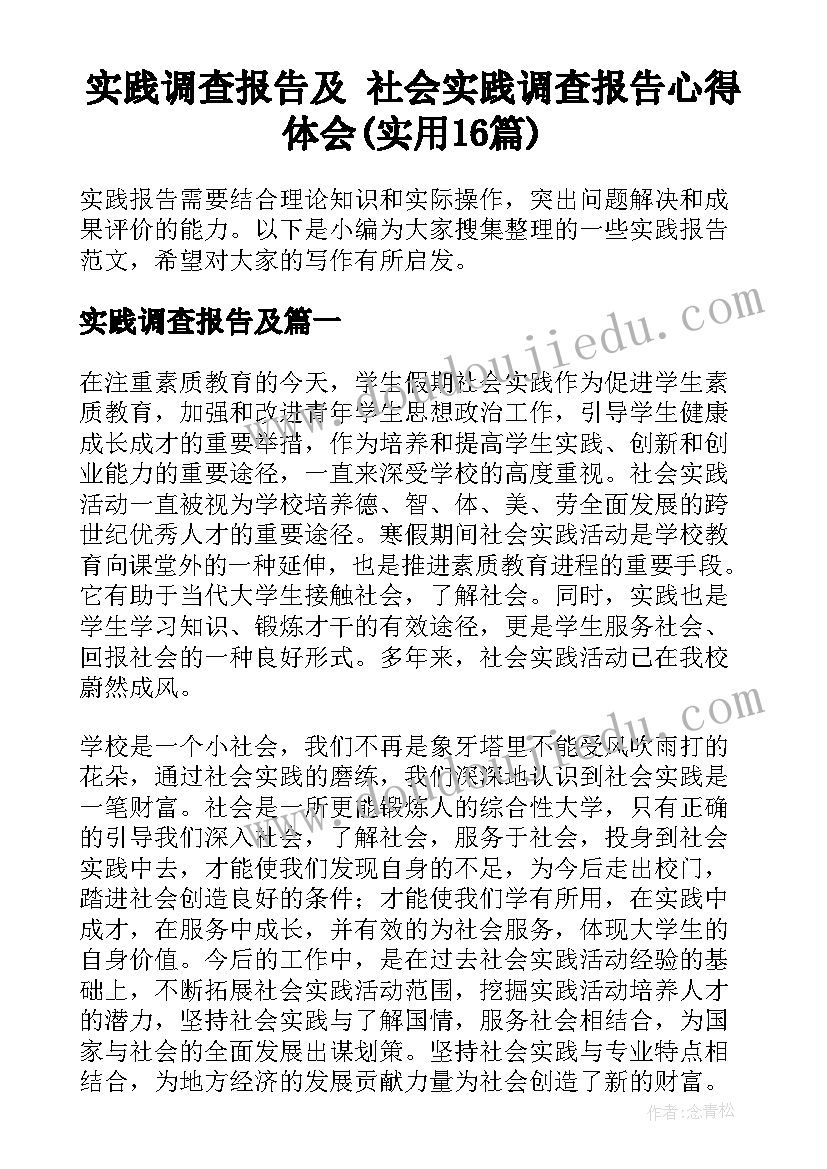 实践调查报告及 社会实践调查报告心得体会(实用16篇)