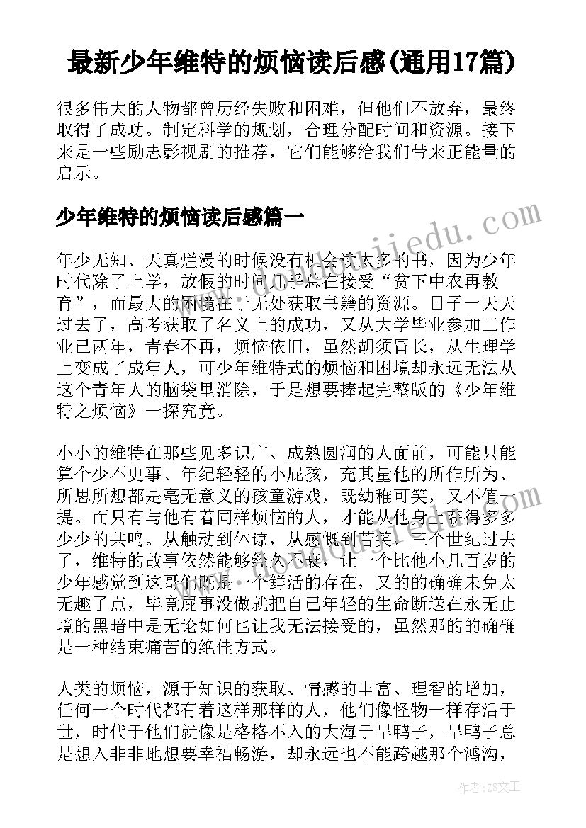 最新少年维特的烦恼读后感(通用17篇)