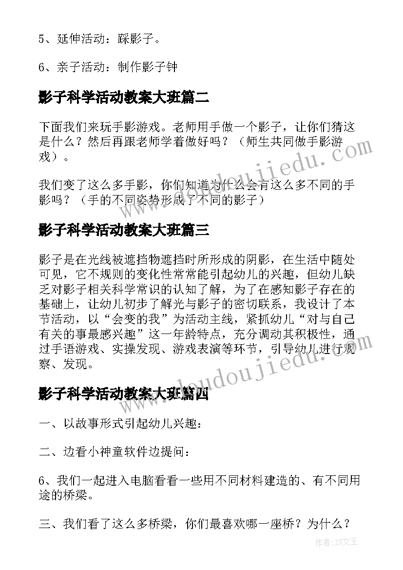 2023年影子科学活动教案大班(优秀17篇)