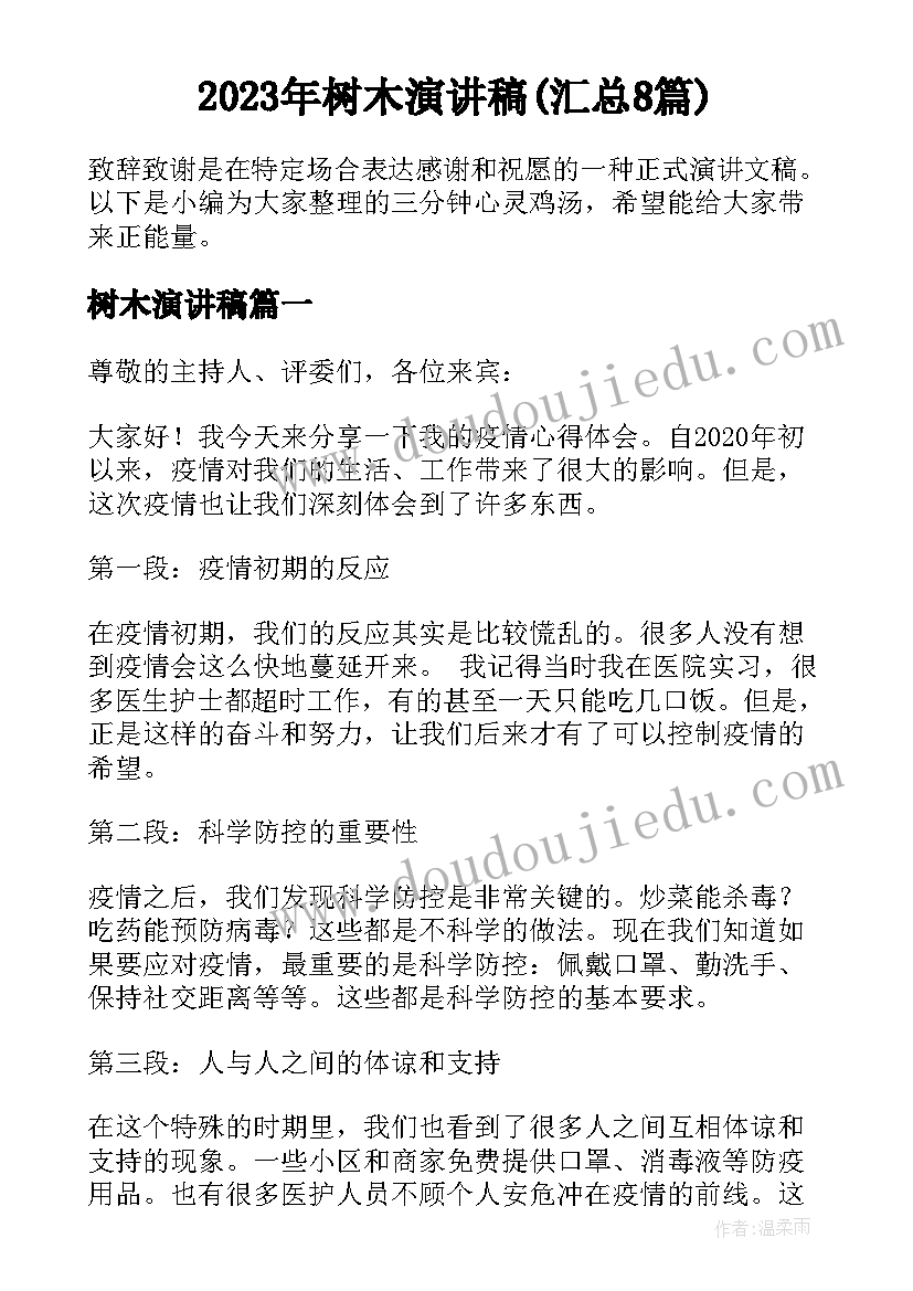 2023年树木演讲稿(汇总8篇)