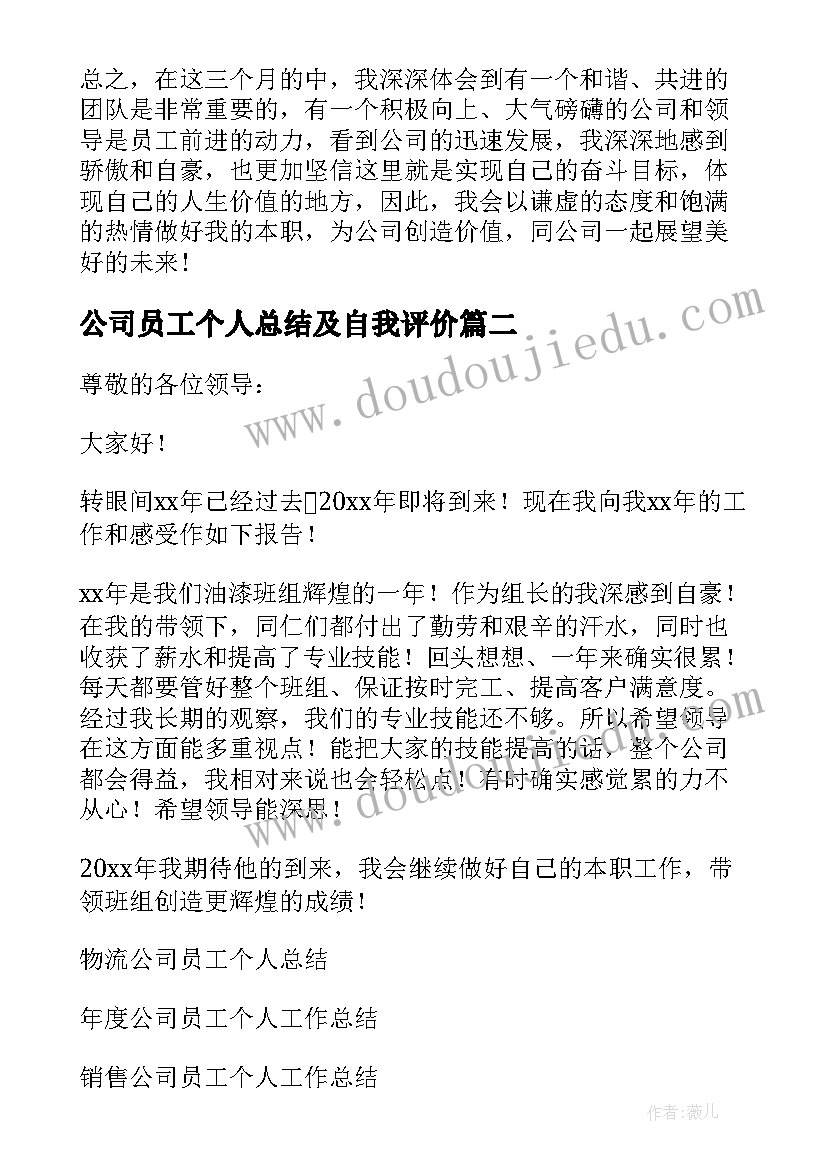 公司员工个人总结及自我评价 公司新员工个人总结(大全12篇)