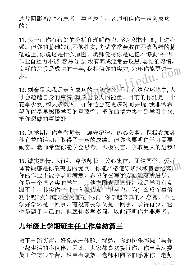 最新九年级上学期班主任工作总结 九年级化学学期总结(大全15篇)