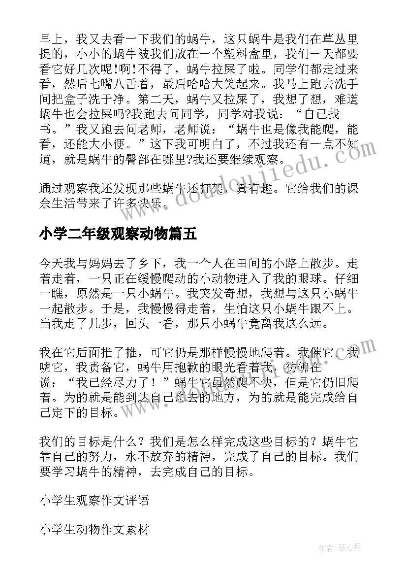 小学二年级观察动物 小学生动物观察日记(实用9篇)