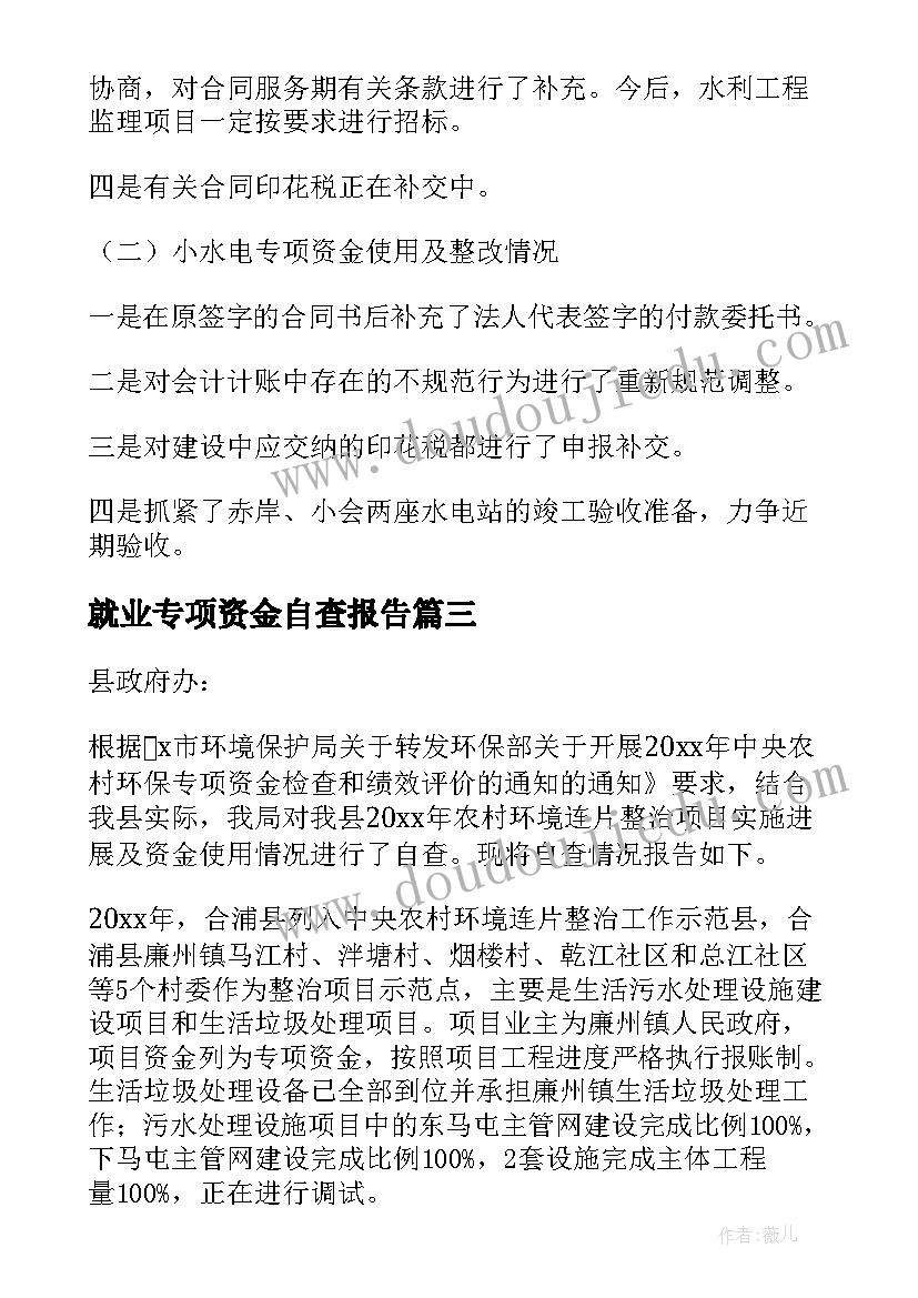 最新就业专项资金自查报告 专项资金自查报告(通用18篇)