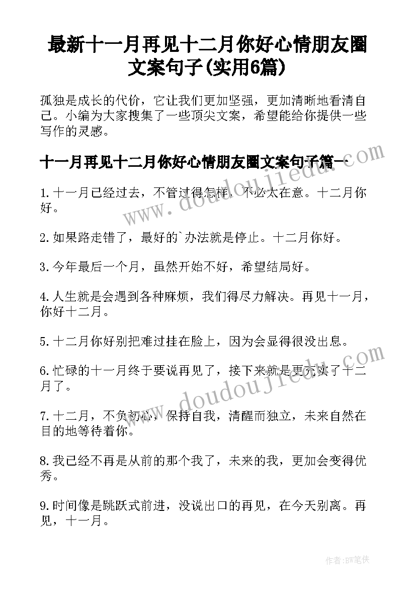 最新十一月再见十二月你好心情朋友圈文案句子(实用6篇)