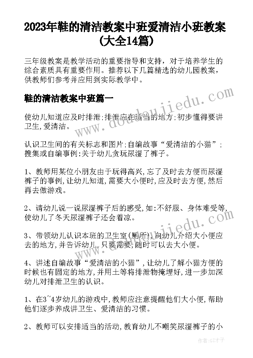 2023年鞋的清洁教案中班 爱清洁小班教案(大全14篇)