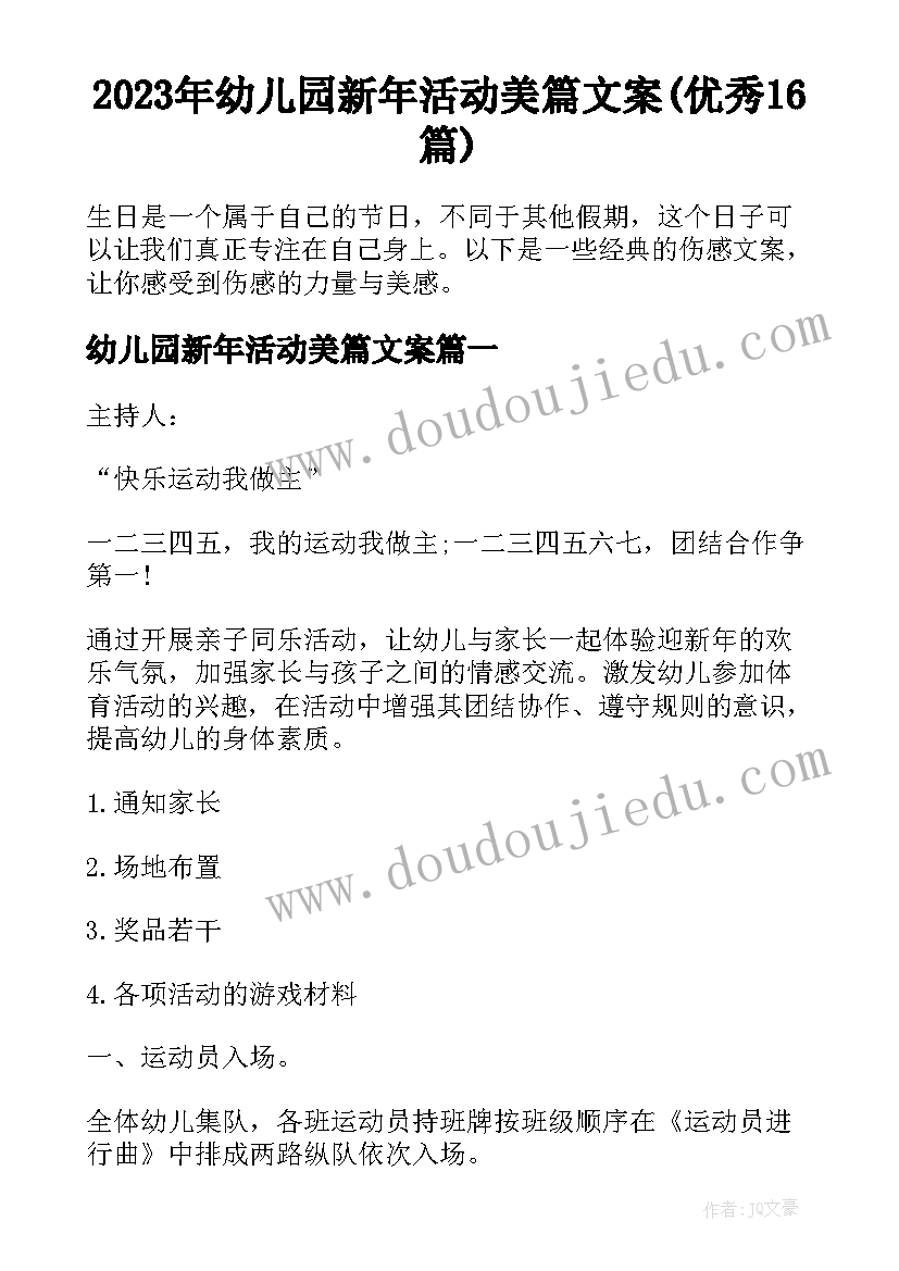 2023年幼儿园新年活动美篇文案(优秀16篇)