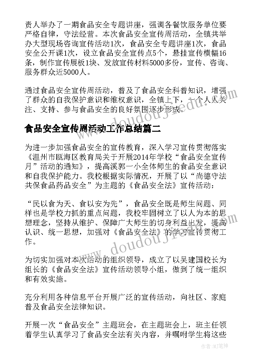 2023年食品安全宣传周活动工作总结(优质11篇)