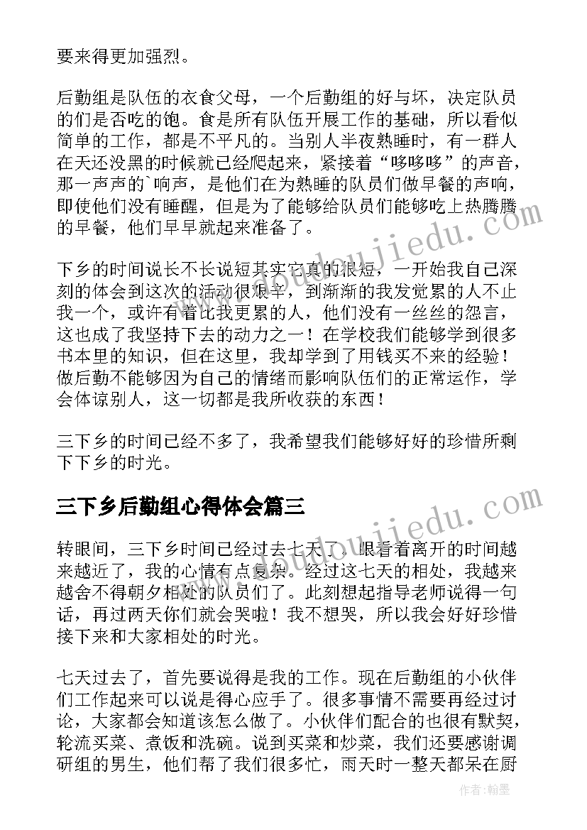 三下乡后勤组心得体会 三下乡后勤工作总结(实用8篇)