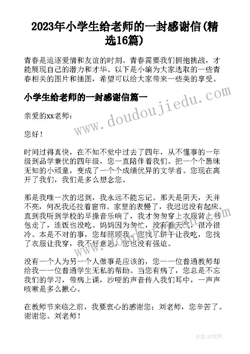 2023年小学生给老师的一封感谢信(精选16篇)