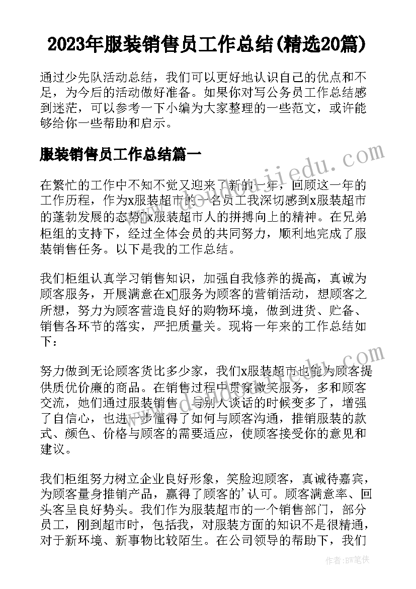 2023年服装销售员工作总结(精选20篇)