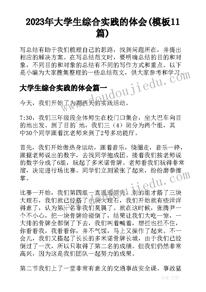 2023年大学生综合实践的体会(模板11篇)