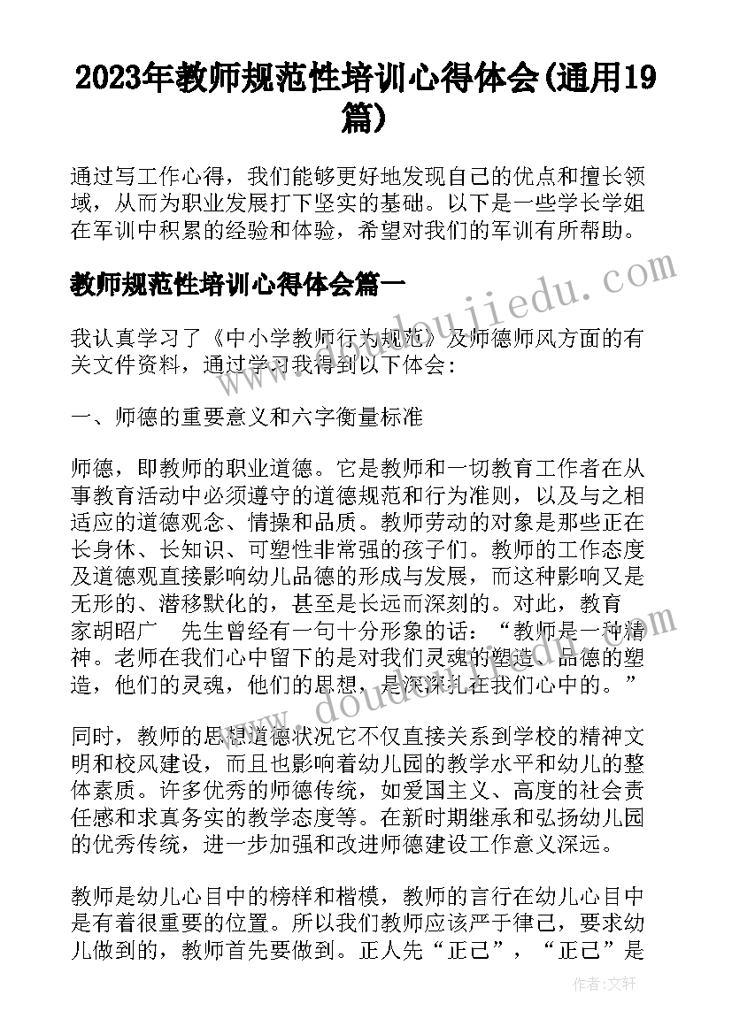 2023年教师规范性培训心得体会(通用19篇)