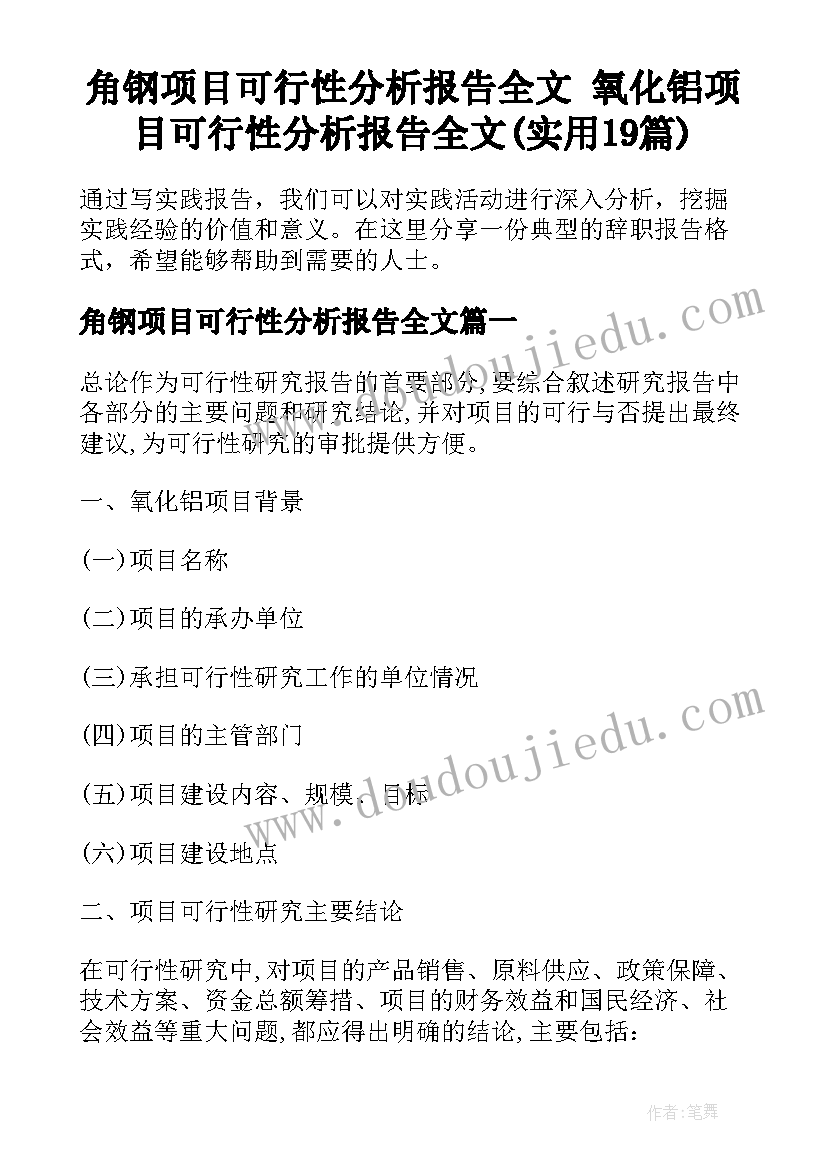 角钢项目可行性分析报告全文 氧化铝项目可行性分析报告全文(实用19篇)