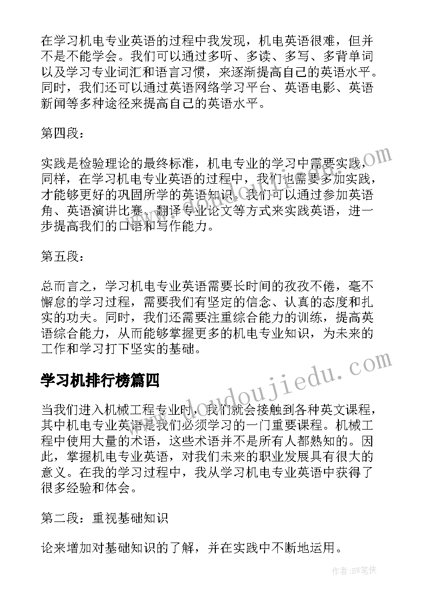 2023年学习机排行榜 学习机电专业英语心得体会(实用15篇)