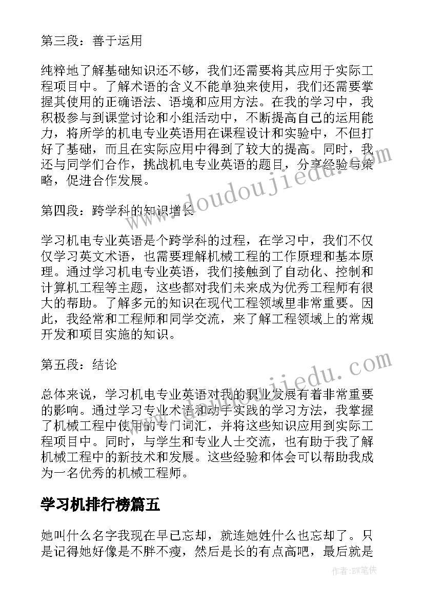 2023年学习机排行榜 学习机电专业英语心得体会(实用15篇)