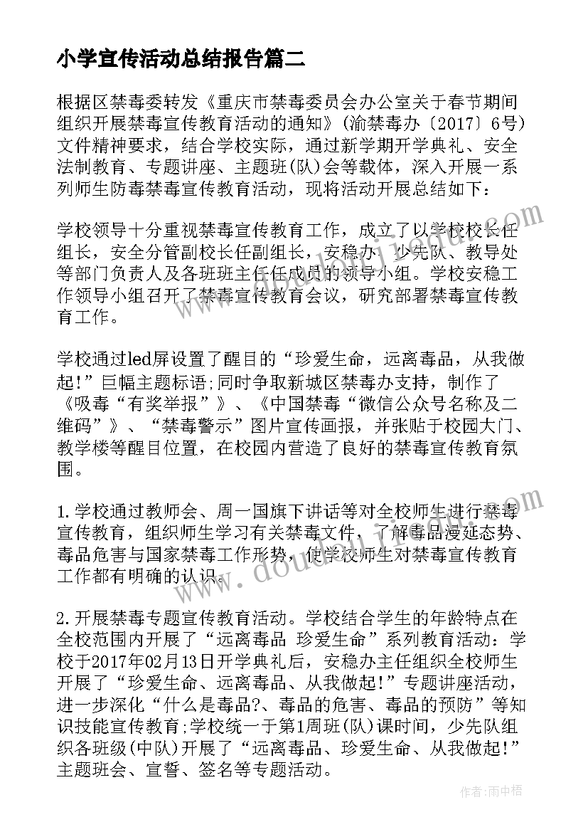 2023年小学宣传活动总结报告 小学禁毒宣传活动总结(实用8篇)