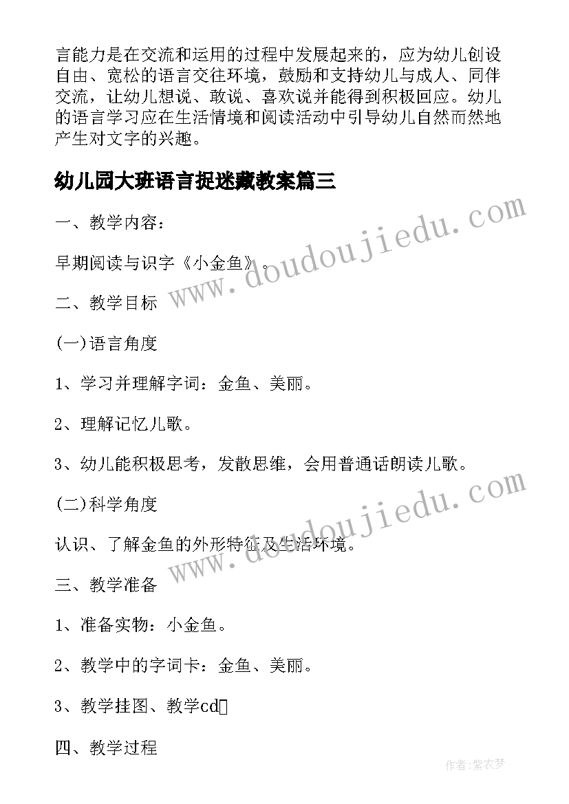 幼儿园大班语言捉迷藏教案 幼儿园大班语言公开课教案(模板10篇)