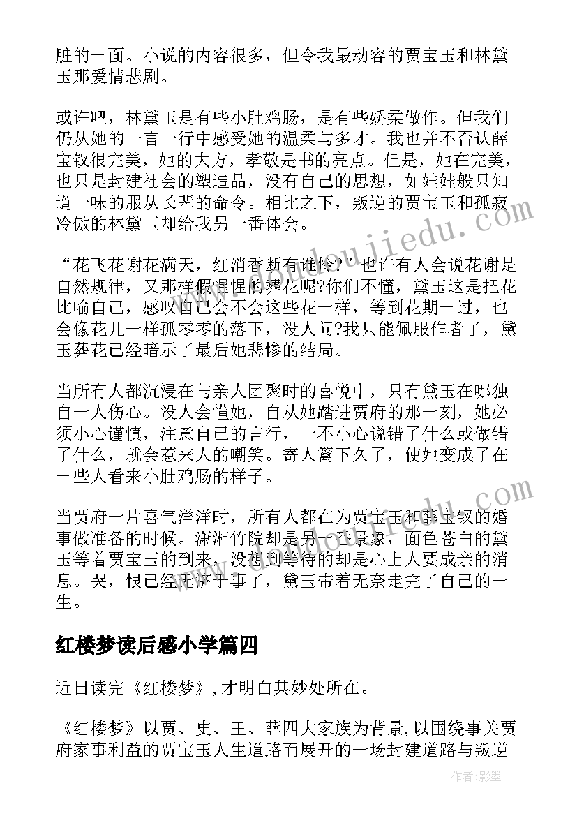 红楼梦读后感小学(实用15篇)