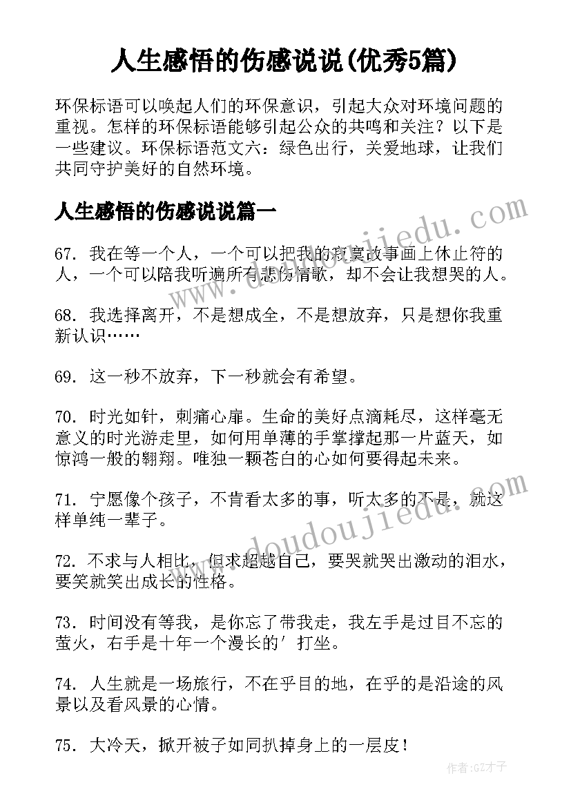 人生感悟的伤感说说(优秀5篇)