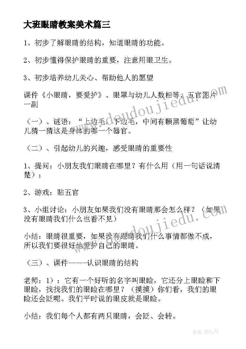 最新大班眼睛教案美术(优质19篇)