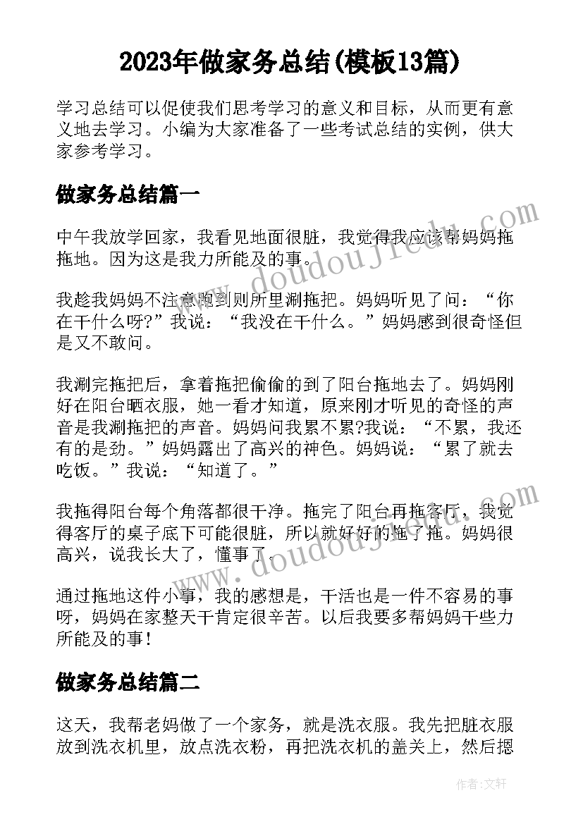 2023年做家务总结(模板13篇)