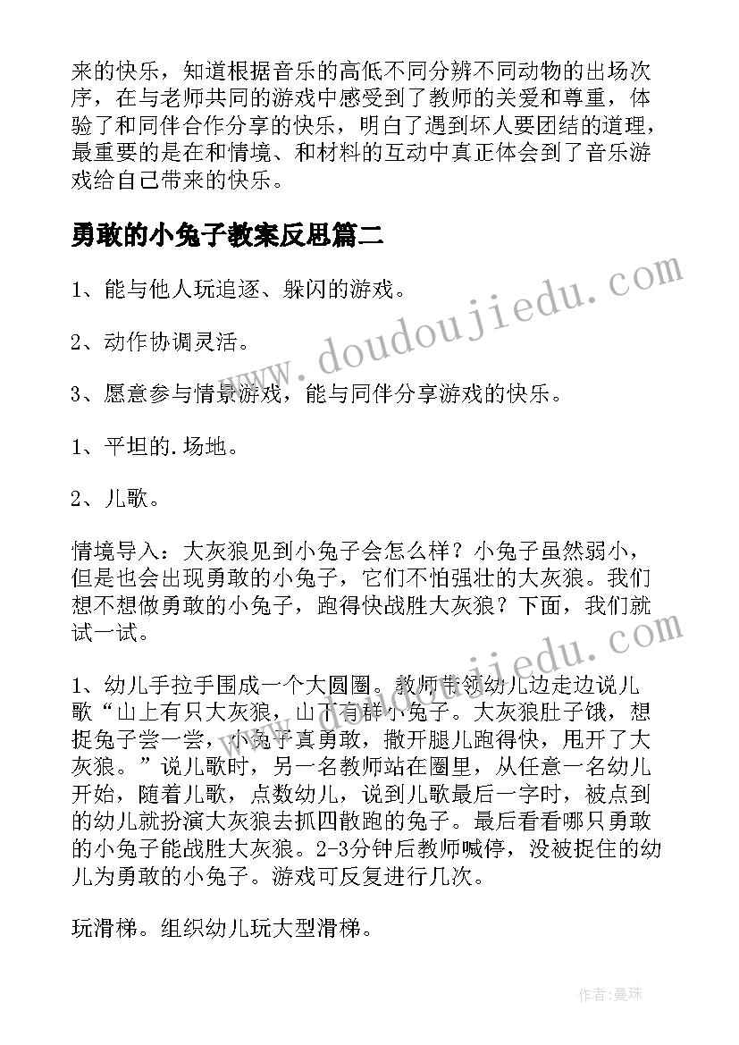 勇敢的小兔子教案反思(通用8篇)