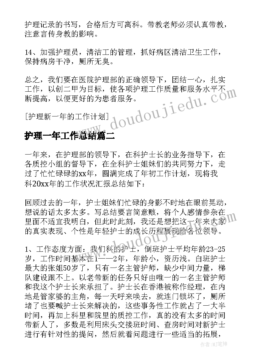 最新护理一年工作总结 一年护理工作总结(实用8篇)