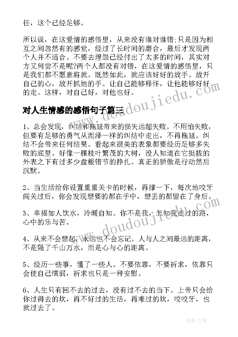 对人生情感的感悟句子 情感人生感悟(优质16篇)