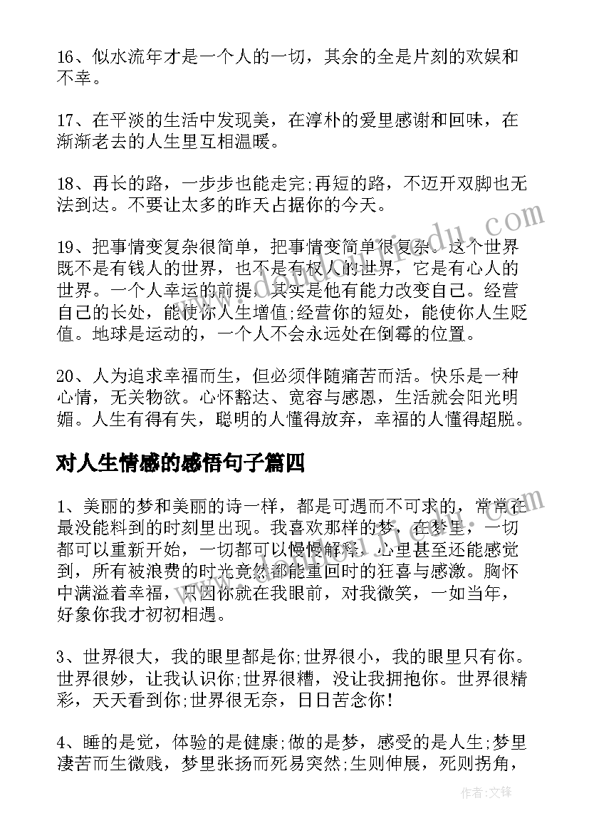 对人生情感的感悟句子 情感人生感悟(优质16篇)