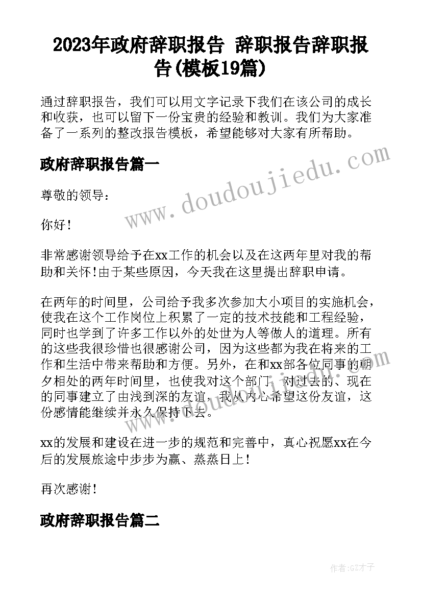 2023年政府辞职报告 辞职报告辞职报告(模板19篇)