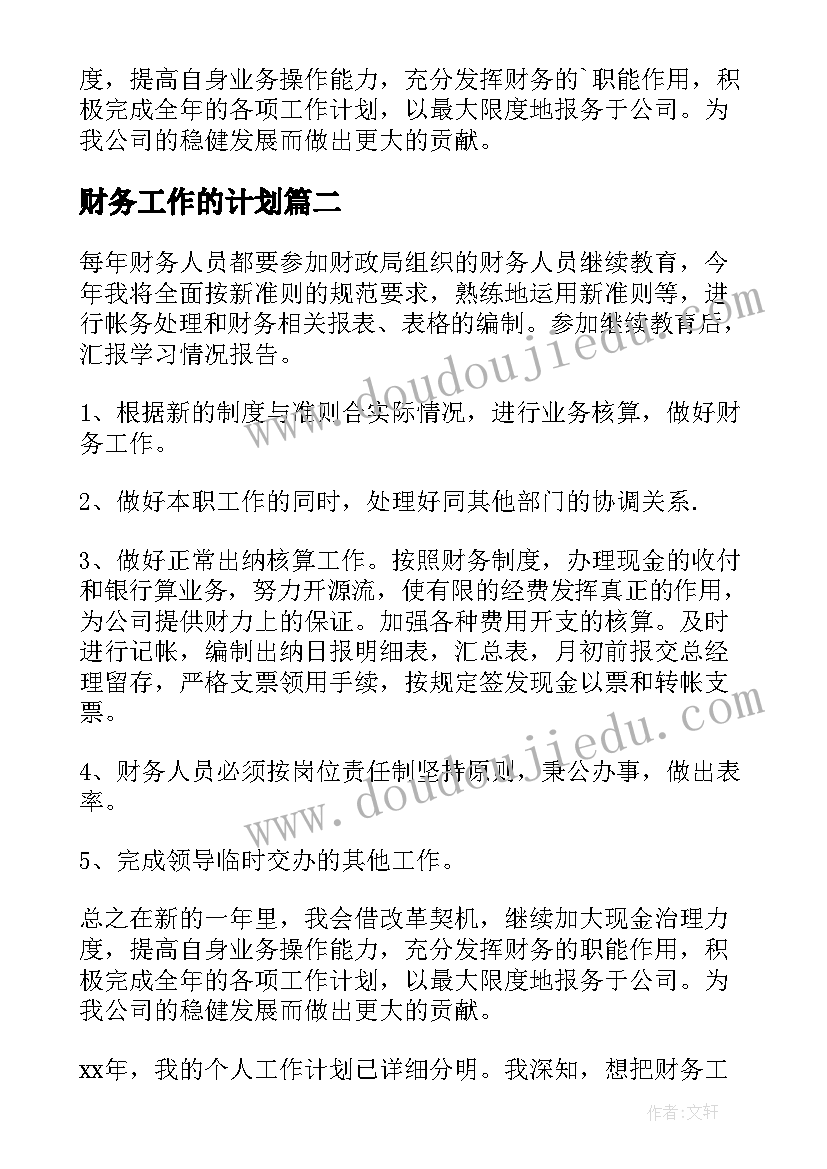 2023年财务工作的计划(通用5篇)