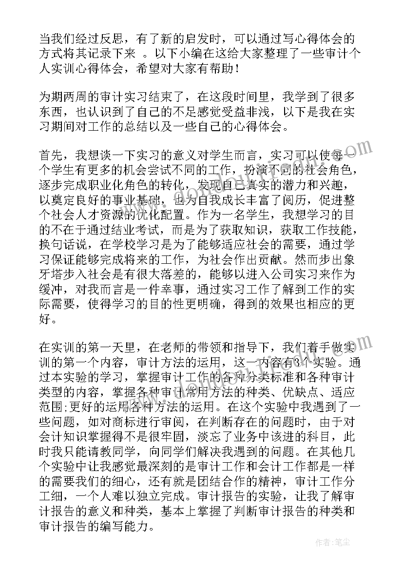 最新审计实训的个人心得体会总结 审计实训的个人心得体会(精选8篇)