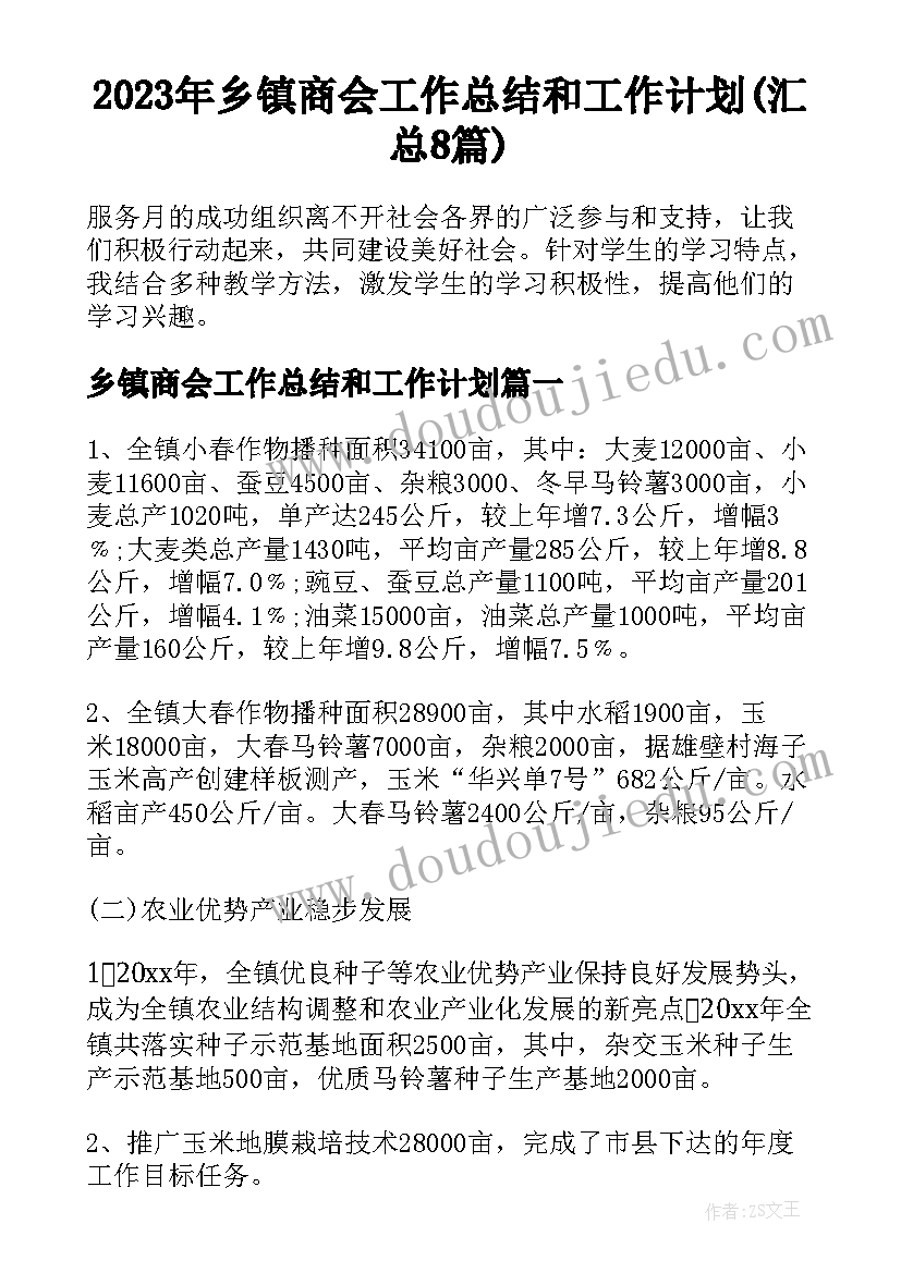 2023年乡镇商会工作总结和工作计划(汇总8篇)