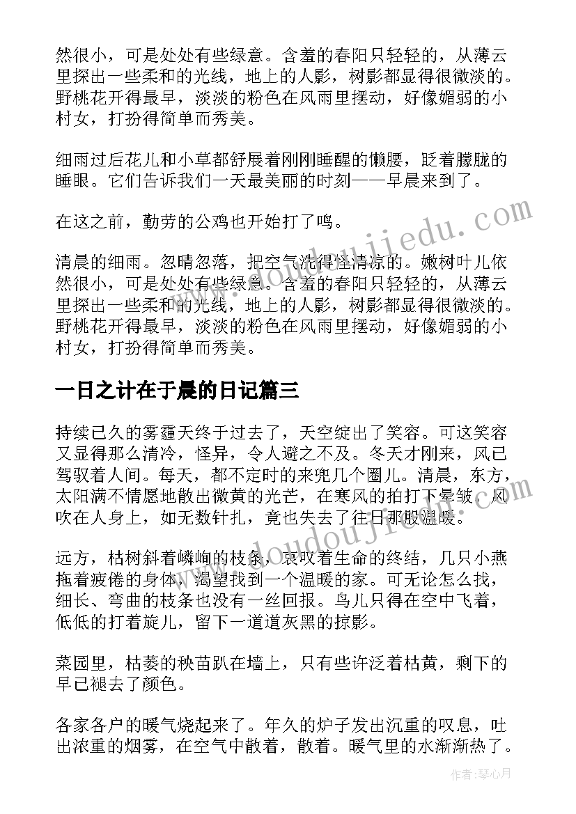 2023年一日之计在于晨的日记(大全8篇)