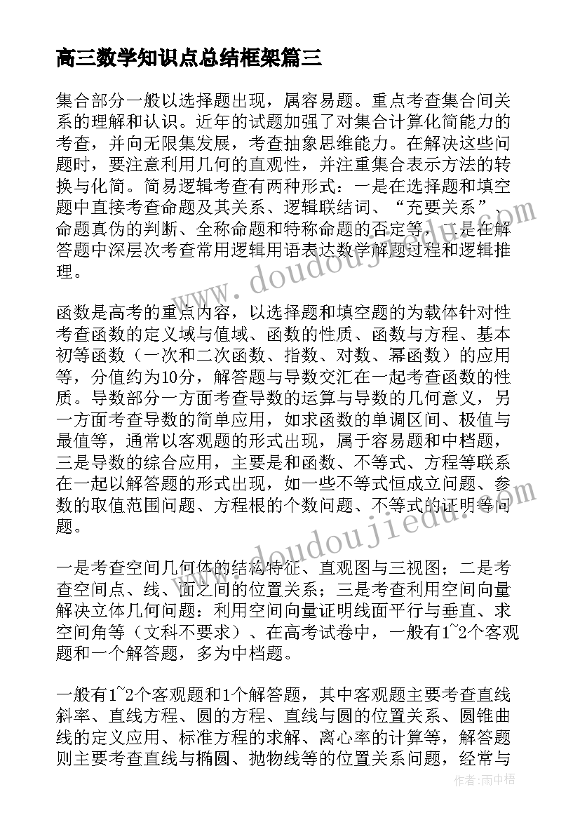 高三数学知识点总结框架(模板8篇)