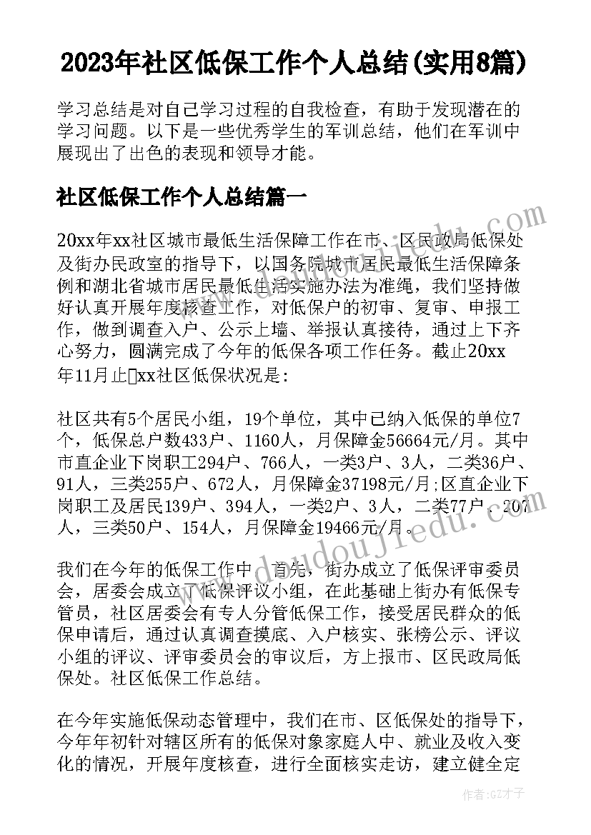 2023年社区低保工作个人总结(实用8篇)