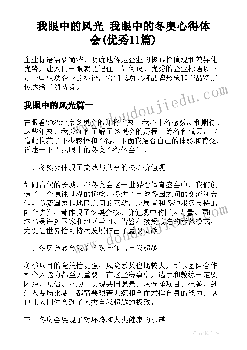 我眼中的风光 我眼中的冬奥心得体会(优秀11篇)